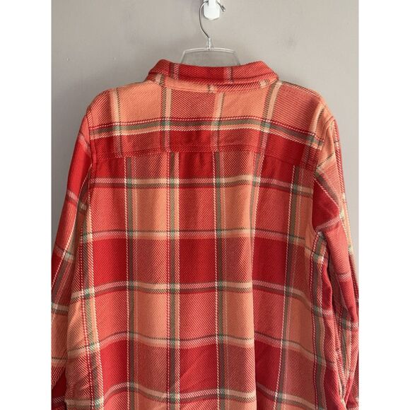 LL Bean Womens 1912 Overshirt Plaid Shacket Heavy Shirt Jacket Coral XL Petite - Picture 10 of 16